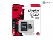 8GB chip Kingston micro SD Card Class 10 + Adapter micro chip (Նոր) + araqum