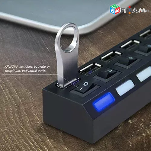 USB HUB հաբ կոմպակտ 7 PORT LED լույսով switch