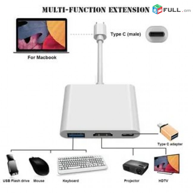 Adapter TYPE-C USB 3.1 to VGA + Type C + USB 3.0 perexodnik ադապտեր Պերեխոդնիկ п