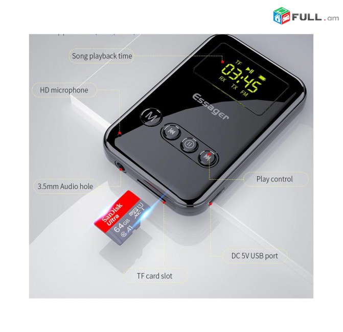 Essager 3C Digital accessories Bluetooth 5.0 Aux беспроводной аудио адаптер աուդիո ադապտոր - ընդունիչ-թողարկիչ
