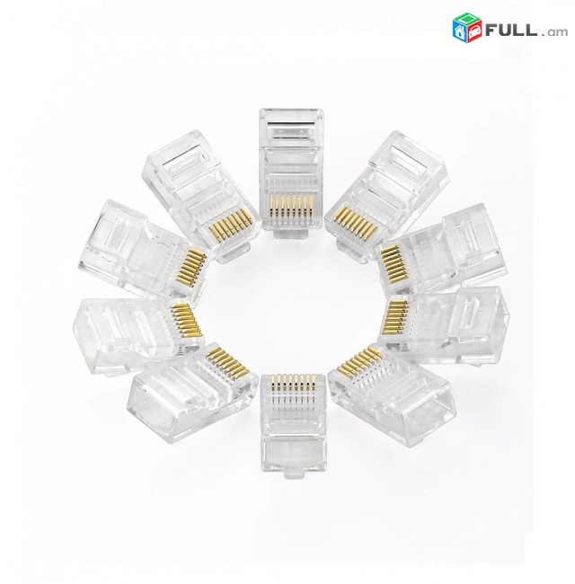 RJ45 LAN 24k Gold Connector Կոնեկտոր Cat 5, Cat 6 UTP коннектор вилка 3U позолота լանի գլխիկ