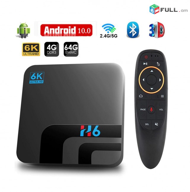 6K 3D Android 10 TV Box H. 265 4GB / 64GB Wi-Fi Bluetooth Սմարթ սարք հեռուստացույցի SMART Youtube iptv