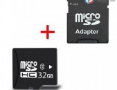 32GB chip Micro SD Card Class 10 + Adapter micro chip (Նոր)