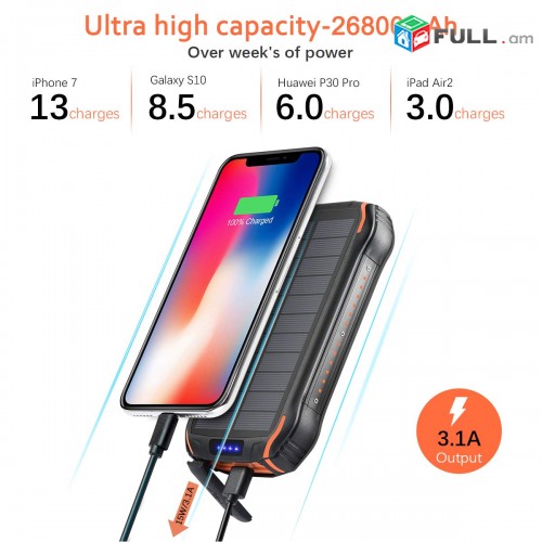 Arevayin Power Bank, 26.800mAh, Zaryadchnik, Pawer Bank, pover bank, PowerBank