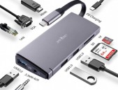 USB C HUB,USB C 10 in 1 Type C to VGA HDMI USB 3 TF SD LAN AUX TypeC