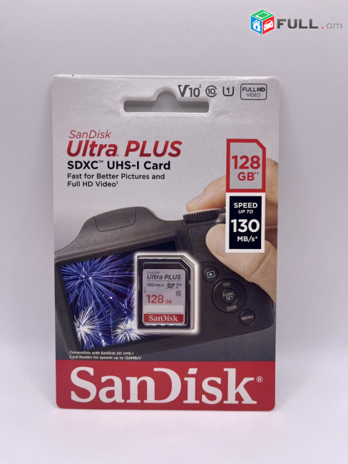 Original SanDisk-Ultra PLUS 128GB SDXC UHS-I Memory Card 130MB/S Speed