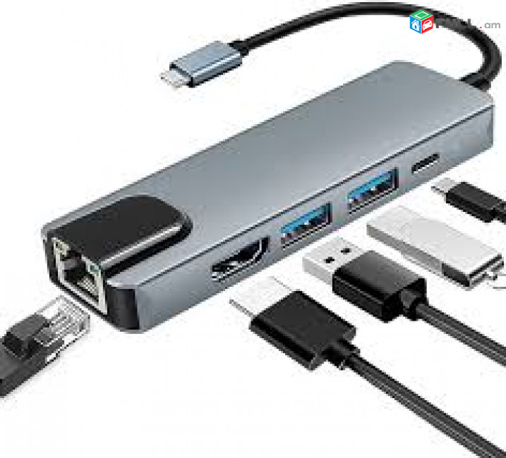 Usb type-c to rj45 + usb3.0 * 2 + hdmi + usb-c նոր