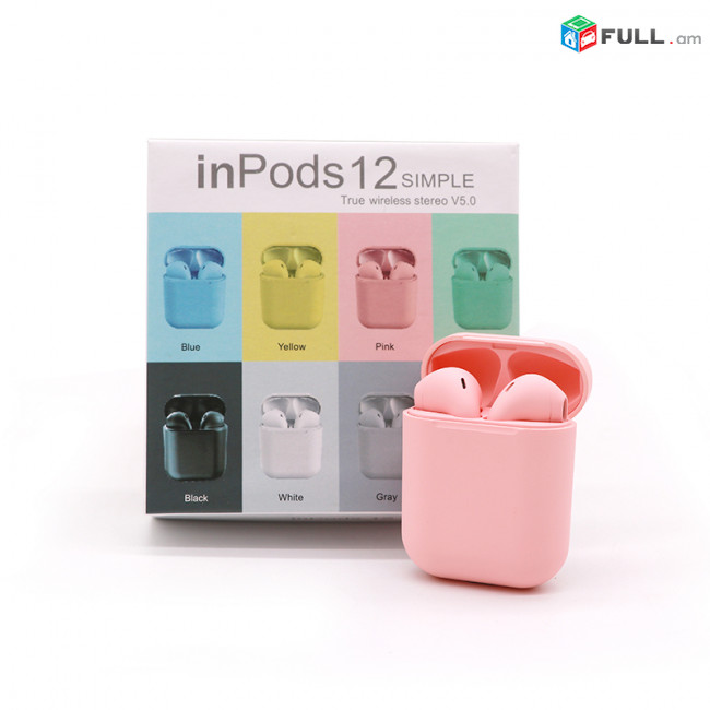 InPods i12 Wireless Headphones with Microphone, TWS վարդագույն