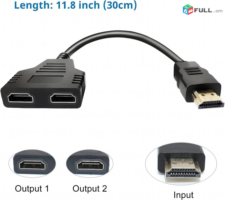 HDMI to 2x HDMI 30cm HUB - HDMI male to HDMI female cable (1papa - 2x mama) Adapter Perexodnik Адаптер ադապտեր