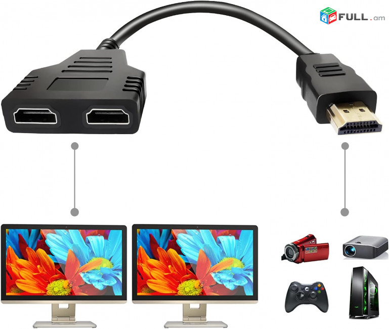 HDMI to 2x HDMI 30cm HUB - HDMI male to HDMI female cable (1papa - 2x mama) Adapter Perexodnik Адаптер ադապտեր