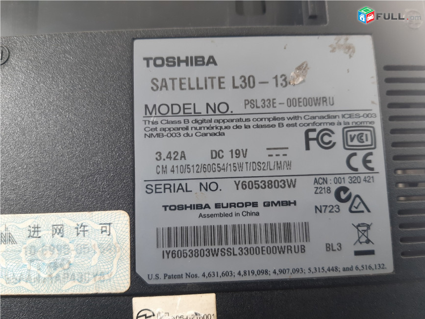 TOSHIBA SATELLITE L30-134 պահեստամասեր ամեն ինչ разборка на запчасти