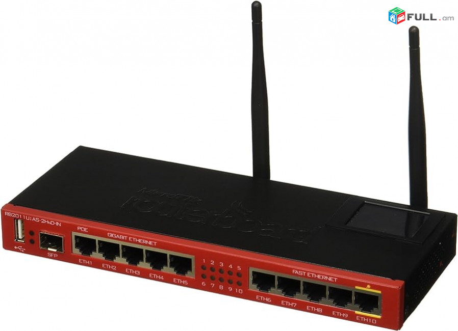 MikroTik routerboard RB2011iAS-2HnD-IN 2.4GHz AP, 5x Ethernet, 5x Gigabit Ethernet, SFP cage, USB, LCD, PoE