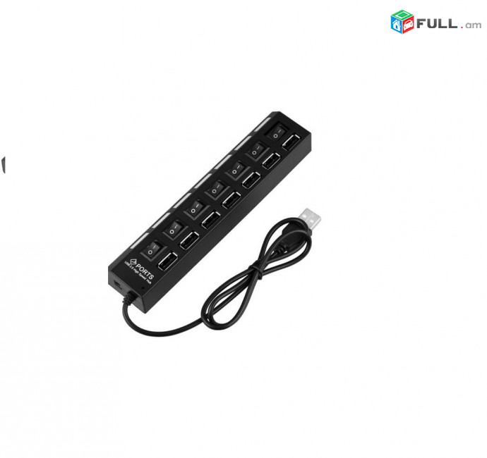 7-Port USB Hub with ON/Off Switch, Black
